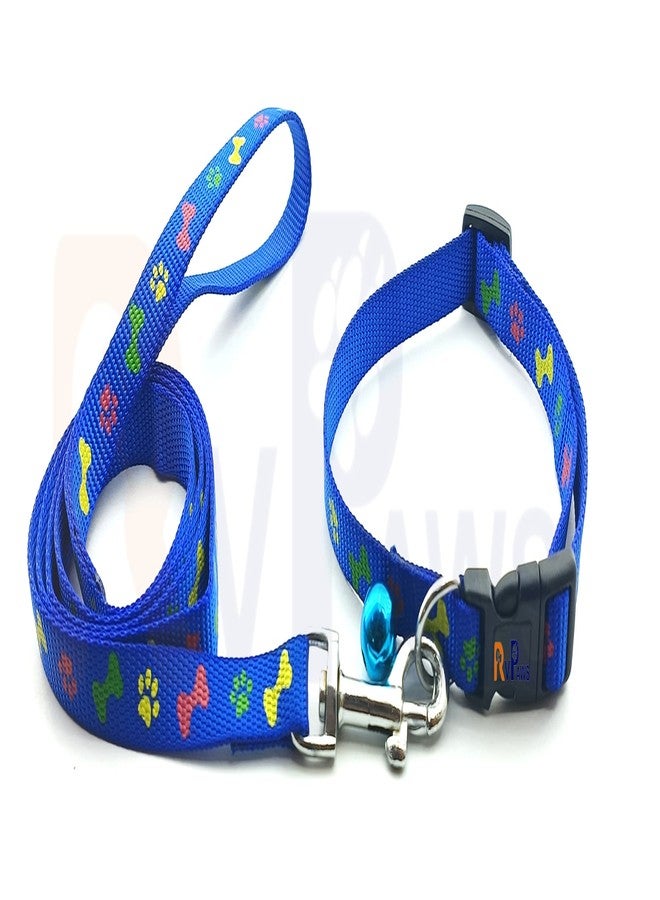 Pups&Pets Printed Nylon Collar Leash Set Adjustable 15 MM, Ideal for All Breed Small Dog & Puppies - (Blue, Pattern 03) - Image 1